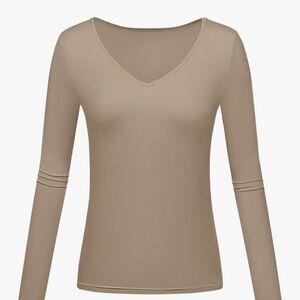 Chic Nation Taupe Long Sleeve V-Neck Top